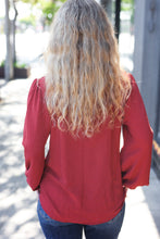 Load image into Gallery viewer, Feeling Femme Off Burgundy Frilled Edge V Neck Tie Top