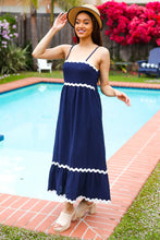 Load image into Gallery viewer, Bold & Sassy Navy Square Neck Ric Rac Trim Adjustable Straps Maxi
