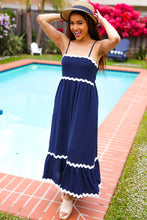 Load image into Gallery viewer, Bold & Sassy Navy Square Neck Ric Rac Trim Adjustable Straps Maxi