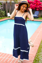 Load image into Gallery viewer, Bold & Sassy Navy Square Neck Ric Rac Trim Adjustable Straps Maxi