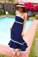 Load image into Gallery viewer, Bold & Sassy Navy Square Neck Ric Rac Trim Adjustable Straps Maxi