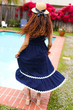 Load image into Gallery viewer, Bold & Sassy Navy Square Neck Ric Rac Trim Adjustable Straps Maxi