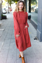 Load image into Gallery viewer, Love Found Rust Mock Neck Embossed Lined Dress