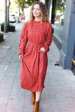Load image into Gallery viewer, Love Found Rust Mock Neck Embossed Lined Dress