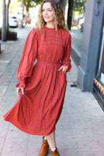 Load image into Gallery viewer, Love Found Rust Mock Neck Embossed Lined Dress