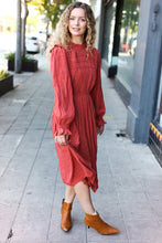 Load image into Gallery viewer, Love Found Rust Mock Neck Embossed Lined Dress