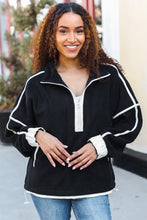 Load image into Gallery viewer, Catch Glances Black Cinched Waist Half Zip Up Fleece Jacket