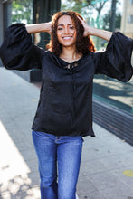 Load image into Gallery viewer, Live For Today Black Woven Front Tie Silky Blouse