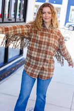 Load image into Gallery viewer, Boldly You Taupe & Rust Flannel Plaid Fringe Jacket