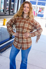 Load image into Gallery viewer, Boldly You Taupe & Rust Flannel Plaid Fringe Jacket