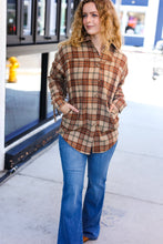 Load image into Gallery viewer, Boldly You Taupe & Rust Flannel Plaid Fringe Jacket