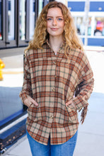 Load image into Gallery viewer, Boldly You Taupe & Rust Flannel Plaid Fringe Jacket