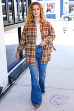 Load image into Gallery viewer, Boldly You Taupe & Rust Flannel Plaid Fringe Jacket