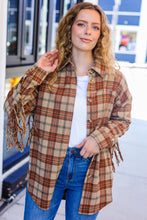 Load image into Gallery viewer, Boldly You Taupe & Rust Flannel Plaid Fringe Jacket