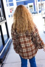 Load image into Gallery viewer, Boldly You Taupe & Rust Flannel Plaid Fringe Jacket