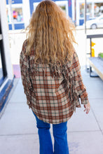 Load image into Gallery viewer, Boldly You Taupe & Rust Flannel Plaid Fringe Jacket