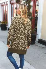 Load image into Gallery viewer, Boldly You Olive Fury Knit Animal Print Ribbed Open Cardigan