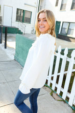 Load image into Gallery viewer, Eyes On You Ivory Ribbon Tie Bow Square Neck Ruffle Bubble Sleeve Blouse