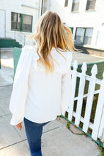 Load image into Gallery viewer, Eyes On You Ivory Ribbon Tie Bow Square Neck Ruffle Bubble Sleeve Blouse