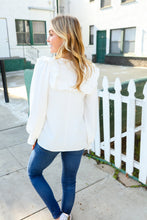 Load image into Gallery viewer, Eyes On You Ivory Ribbon Tie Bow Square Neck Ruffle Bubble Sleeve Blouse