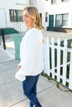 Load image into Gallery viewer, Eyes On You Ivory Ribbon Tie Bow Square Neck Ruffle Bubble Sleeve Blouse