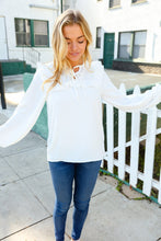 Load image into Gallery viewer, Eyes On You Ivory Ribbon Tie Bow Square Neck Ruffle Bubble Sleeve Blouse