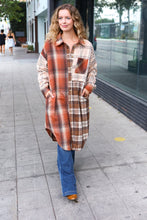 Load image into Gallery viewer, Stand Out Rust & Taupe Color Block Plaid Longline Shacket