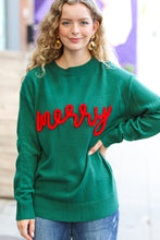 Load image into Gallery viewer, Be Merry Hunter Green Pop Up Lurex Sweater
