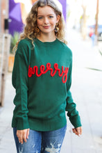 Load image into Gallery viewer, Be Merry Hunter Green Pop Up Lurex Sweater