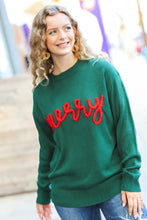 Load image into Gallery viewer, Be Merry Hunter Green Pop Up Lurex Sweater