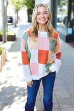 Load image into Gallery viewer, Be Bold Ivory & Rust Checker Jacquard Knit Sweater