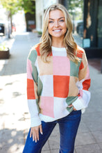 Load image into Gallery viewer, Be Bold Ivory & Rust Checker Jacquard Knit Sweater