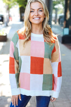 Load image into Gallery viewer, Be Bold Ivory & Rust Checker Jacquard Knit Sweater
