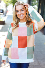Load image into Gallery viewer, Be Bold Ivory & Rust Checker Jacquard Knit Sweater