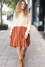 Load image into Gallery viewer, Bedazzled Cream & Rust Pleated Skirt French Terry Cotton Dress