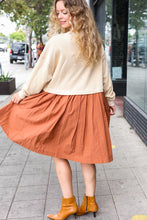Load image into Gallery viewer, Bedazzled Cream & Rust Pleated Skirt French Terry Cotton Dress