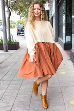 Load image into Gallery viewer, Bedazzled Cream & Rust Pleated Skirt French Terry Cotton Dress