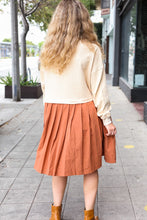 Load image into Gallery viewer, Bedazzled Cream & Rust Pleated Skirt French Terry Cotton Dress