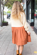 Load image into Gallery viewer, Bedazzled Cream & Rust Pleated Skirt French Terry Cotton Dress