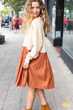 Load image into Gallery viewer, Bedazzled Cream & Rust Pleated Skirt French Terry Cotton Dress