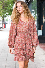Load image into Gallery viewer, Feminine Flair Terracotta Leopard Print Ruffle Tiered Dress