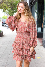 Load image into Gallery viewer, Feminine Flair Terracotta Leopard Print Ruffle Tiered Dress