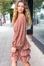Load image into Gallery viewer, Feminine Flair Terracotta Leopard Print Ruffle Tiered Dress