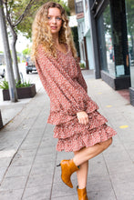 Load image into Gallery viewer, Feminine Flair Terracotta Leopard Print Ruffle Tiered Dress