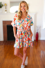 Load image into Gallery viewer, Tropical Trance Coral Tropical Floral Surplice Woven Romper