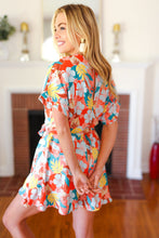 Load image into Gallery viewer, Tropical Trance Coral Tropical Floral Surplice Woven Romper