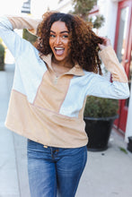 Load image into Gallery viewer, Holiday Vibes Grey/Beige Fleece Zip Up Cinched Hem Pullover