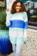 Load image into Gallery viewer, Love Found Mohair Mint/Blue Stripe Rib Knit Tunic Sweater