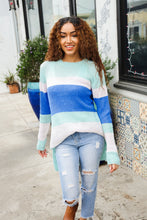 Load image into Gallery viewer, Love Found Mohair Mint/Blue Stripe Rib Knit Tunic Sweater