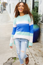 Load image into Gallery viewer, Love Found Mohair Mint/Blue Stripe Rib Knit Tunic Sweater